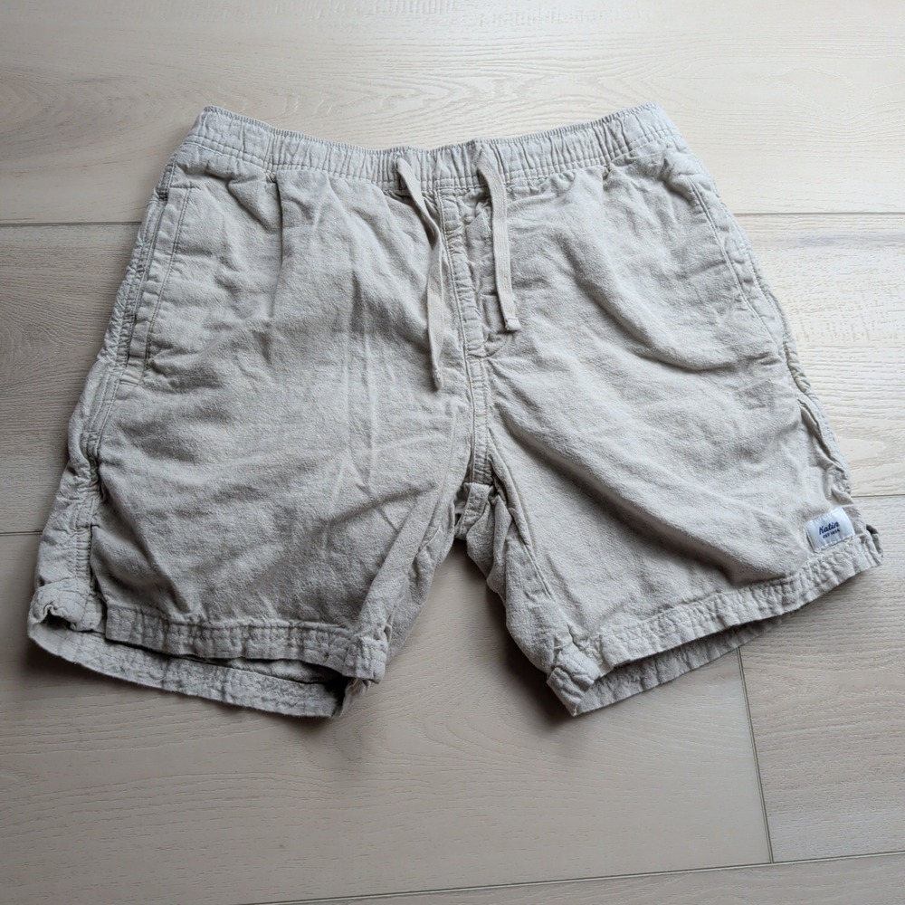 Katin Isaiah Local Shorts Mens Small Cotton Linen Beige Elastic Waist Casual